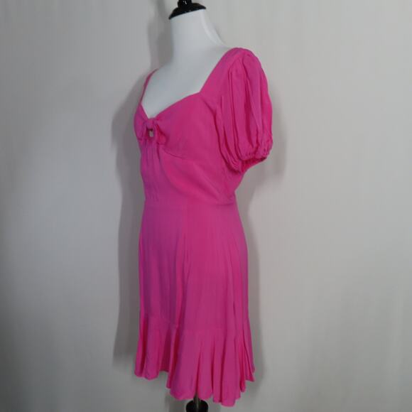 Yumi Kim Pink A-line Dress Ruffle Hem Puff Sleeves Cut-out Tie Front Size 4 - Picture 3 of 8